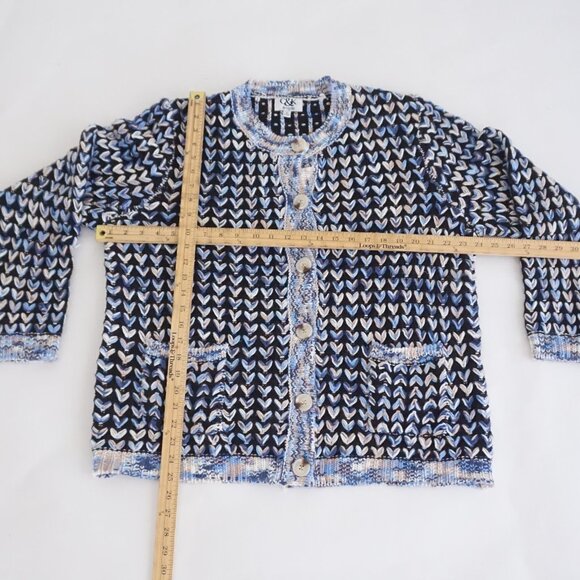 Vintage C&K Designs Blue Chunky Knit Button Cardigan Preppy Grandmacore XL - Picture 2 of 12